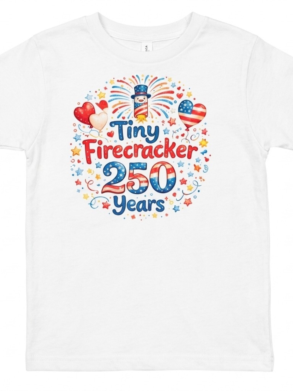 Bella Canvas White Kids Tiny Firecracker 250 Years Patriotic Graphic Tee